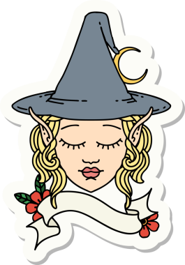 Bir insan tarafından çizilmiş bir elf büyücü karakterinin çıkartması.