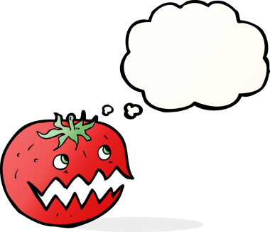 Bir insan tarafından çizilmiş konuşma baloncuklu domates.