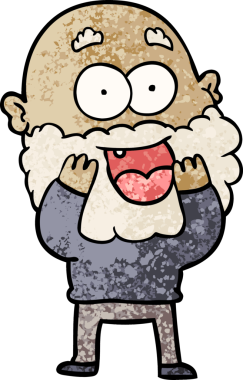 Çizgi film delisi, mutlu, sakallı, bir insan tarafından çizilmiş.