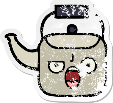 Bir insan tarafından çizilmiş tatlı bir çaydanlığın sıkıntılı çıkartması.