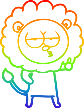 Gökkuşağı gradyan çizgi çizimi bir insan tarafından çizilmiş sıkılmış bir aslan