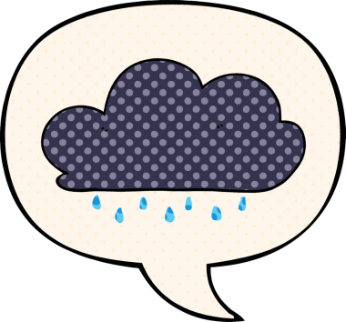 Çizgi roman tarzında konuşan yağmur bulutu bir insan tarafından çizilmiş.