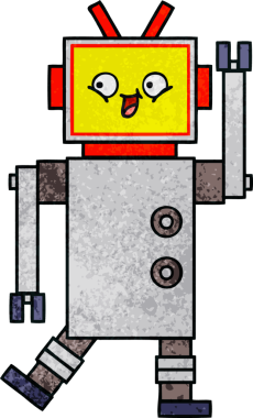 Bir insan tarafından çizilmiş bir robotun retro grunge dokusu