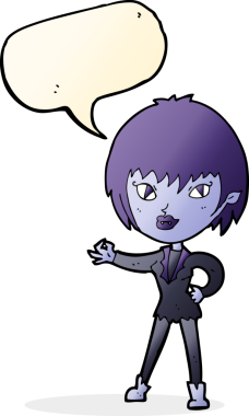 Bir insan tarafından çizilmiş konuşma balonu olan vampir kız.