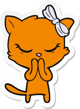 Bir insan tarafından çizilmiş şirin bir çizgi film kedisinin çıkartması.