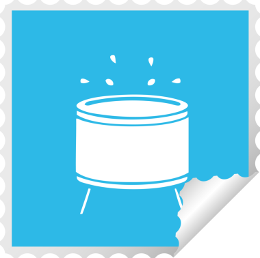 Bir insan tarafından çizilmiş davulun kare soyulmuş etiket karikatürü