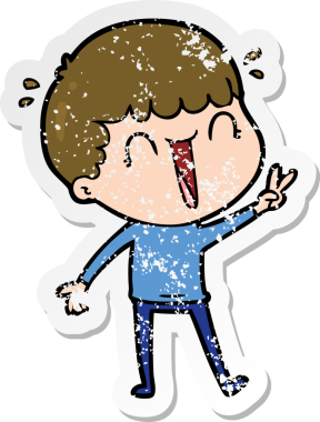 Bir insan tarafından çizilmiş gülen bir karikatürcünün sıkıntılı çıkartması.