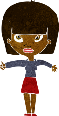 Bir insan tarafından çizilmiş başparmak işareti veren çizgi film kadını.