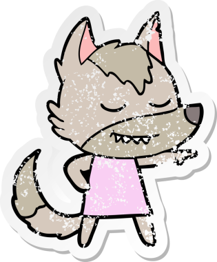 Bir insan tarafından çizilmiş dost canlısı bir kurt kızın sıkıntılı çıkartması.