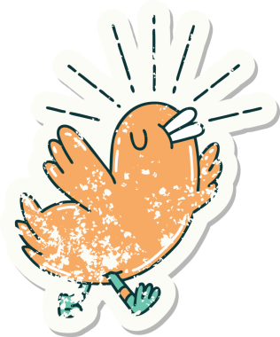 Bir insan tarafından çizilmiş eski bir dövme stili mutlu bir kuş.