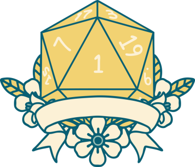 Retro Dövme Biçimi Doğal Bir d20 zar bir insan tarafından çizildi