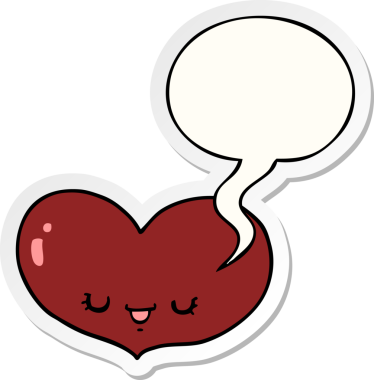 Bir insan tarafından çizilmiş konuşma kabarcığı çıkartmalı karikatür kalp karakteri.