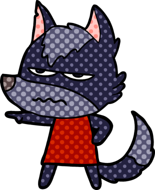 Bir insan tarafından çizilmiş rahatsız kurt çizgi filmi.