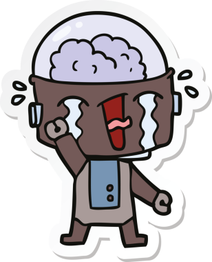 Bir insan tarafından çizilmiş ağlayan bir robot çıkartması.