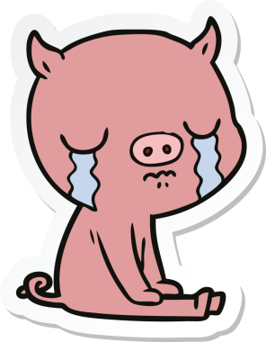 Bir insan tarafından çizilmiş, ağlayan bir domuzun çıkartması.