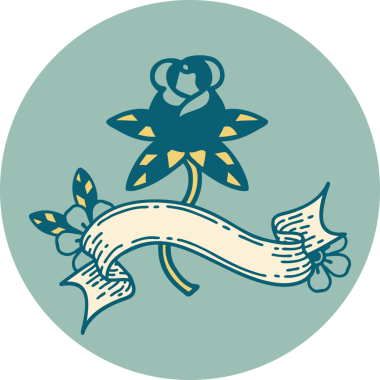 bir insan tarafından çizilmiş gül pankartıyla dövme biçimi simgesi