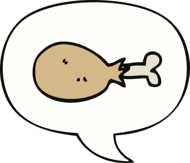 Bir insan tarafından çizilmiş konuşma baloncuğuyla tavuk budu.