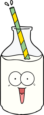 Bir insan tarafından çizilmiş mutlu süt şişesi.