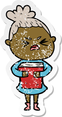 Bir insan tarafından çizilmiş kızgın bir karikatür çıkartması.