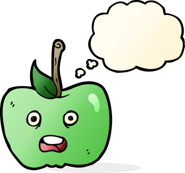 bir insan tarafından çizilmiş düşünce baloncuklu çizgi film elması