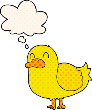 Çizgi roman tarzında bir insan tarafından çizilmiş düşünce baloncuğu olan çizgi film ördeği