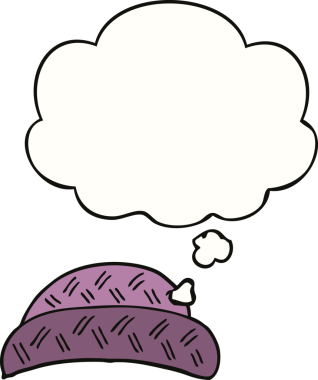 Bir insan tarafından çizilmiş düşünce baloncuklu çizgi film şapkası.