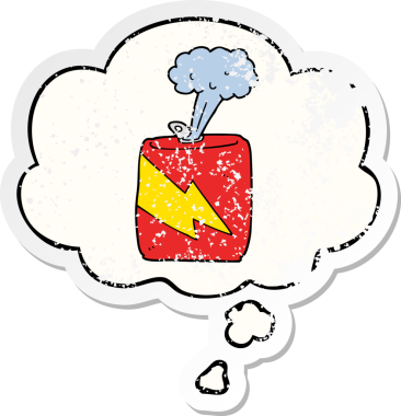 Düşünce baloncuklu çizgi film gazozu insan tarafından çizilmiş yıpranmış bir çıkartma gibi.