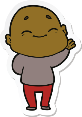 Bir insan tarafından çizilmiş mutlu kel bir adamın çıkartması.