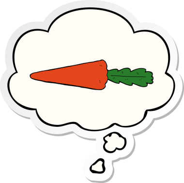 Düşünce baloncuklu havuç insan tarafından çizilmiş bir çıkartma.