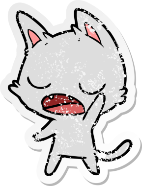 Bir insan tarafından çizilmiş konuşan kedi karikatürünün sıkıntılı çıkartması.