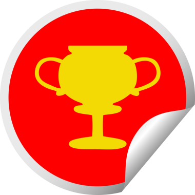 Bir insan tarafından çizilmiş altın bir kupanın dairesel kabuk soyma etiketi.