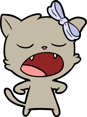 Bir insan tarafından çizilmiş esneyen kedi çizgi filmi.