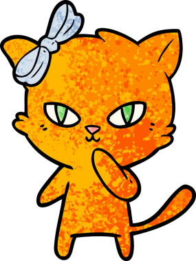 Bir insan tarafından çizilmiş sevimli çizgi film kedisi.