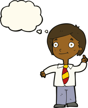 Çizgi film çocuğu soruyu bir insan tarafından çizilmiş düşünce balonuyla cevaplıyor.