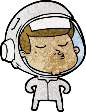 Bir insan tarafından çizilmiş kendine güvenen bir astronot çizgi filmi.