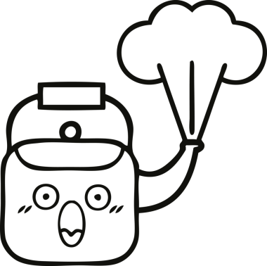 Bir insan tarafından çizilen dumanı tüten bir çaydanlığın çizgi çizimi