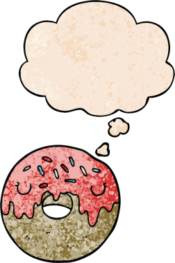 Bir insan tarafından çizilmiş grunge desenli düşünce baloncuklu çizgi film donutu.