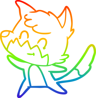 Gökkuşağı gradyan çizgi çizimi bir insan tarafından çizilmiş, dost bir tilki.