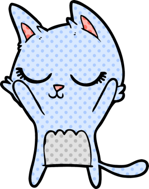 Bir insan tarafından çizilmiş sakin çizgi film kedisi.