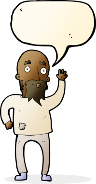 Çizgi film sakallı adam bir insan tarafından çizilmiş konuşma balonuyla el sallıyor.