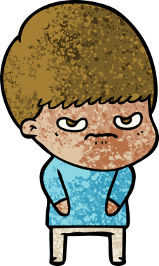 Bir insan tarafından çizilmiş sinirli çizgi film çocuğu.