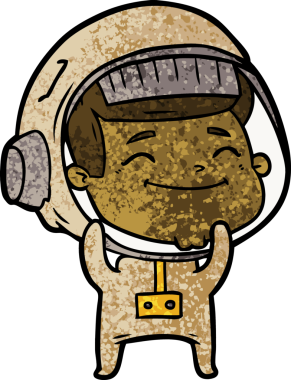 Bir insan tarafından çizilmiş mutlu astronot çizgi filmi.