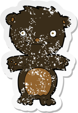 Bir insan tarafından çizilmiş mutlu, küçük, siyah bir ayının depresif çıkartması.