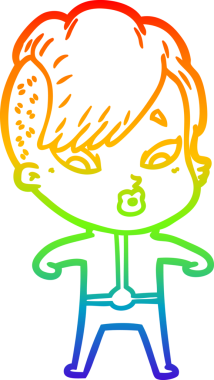 gökkuşağı gradyan çizgi çizimi bir insan tarafından çizilmiş bilim kurgu elbiseli bir kızı şaşırttı