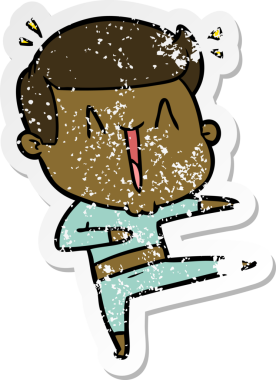 Bir insan tarafından çizilmiş heyecanlı bir karikatür çıkartması.