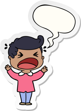 Bir insan tarafından çizilmiş konuşma balonu çıkartmalı bağıran adam çizgi filmi.