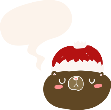 Bir insan tarafından çizilmiş retro tarzı konuşma baloncuğu olan çizgi film Noel ayısı.