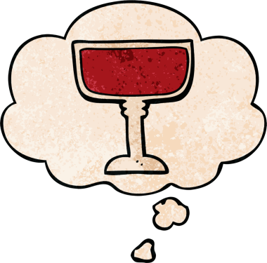 Bir insan tarafından çizilmiş grunge desenli düşünce baloncuklu şarap kadehi.