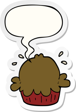 Bir insan tarafından çizilmiş baloncuk çıkartmalı şirin bir çizgi film pastası.