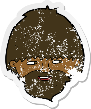 Bir insan tarafından çizilmiş sakallı bir karikatür çıkartması.